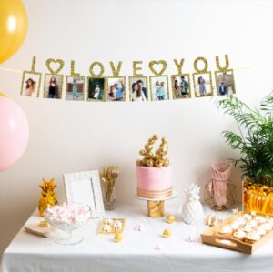 I LOVE YOU Photo Banner Love Picture Banner Pink Decor, Valentine'S Day Proposal Courtship Engagement Wedding Anniversary Bridal Party Banner Decorations Photo Props