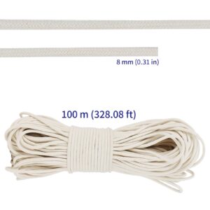 SOUJAP 328 Feet 5/16 Inch Cotton Rope, White Cotton Sash Cord, 8mm Thick Cotton Clothesline Rope for DIY, Decoration, Tie Down