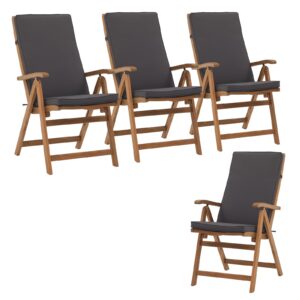 oc orange-casual folding patio dining chair set of 4, outdoor acacia wooden reclining chair w/armrest & removeable cushion, fsc certified wood, for porch, backyard, garden, indoor, dark grey