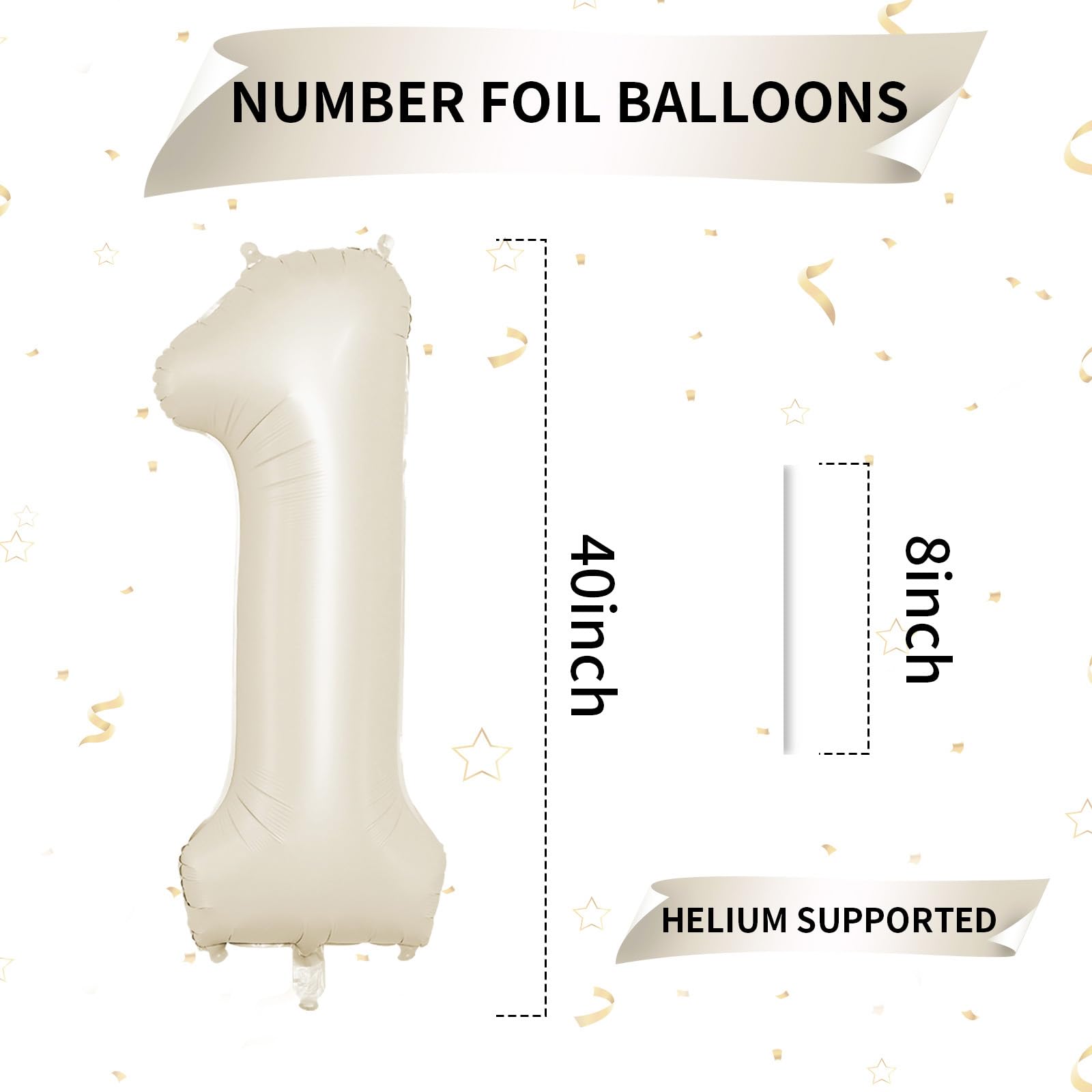 40 Inch Cream Number 1 Balloon, Beige Large 1st Birthday Balloons, Digital 1 Cream White Giant 1 Foil Balloon Helium for 1st Birthday Decorations First Year Boys Girls Baby Shower Party Supplies