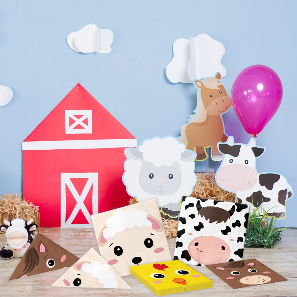 40Pcs Farm Animals Napkins-Farm Theme Party Decorations Pig Cow Horse Chick Animals Disposable Paper Napkins for Birthday,Baby Shower