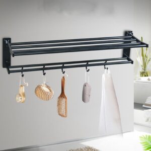 purzen Bathroom Towel Bar Bath Towel Rack, Stainless Steel Towel Rack with Hook, Bathroom Towel Rack Wall Mounted, Matte Black,S