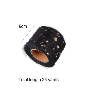 2 Rolls/50 Yards Glitter Tulle Fabric Rolls Gold Moon and Stars Sequin Tulle Ribbon Netting Fabric for Table Skirts DIY Sewing Crafts Wedding Party Backdrop Decoration, Black