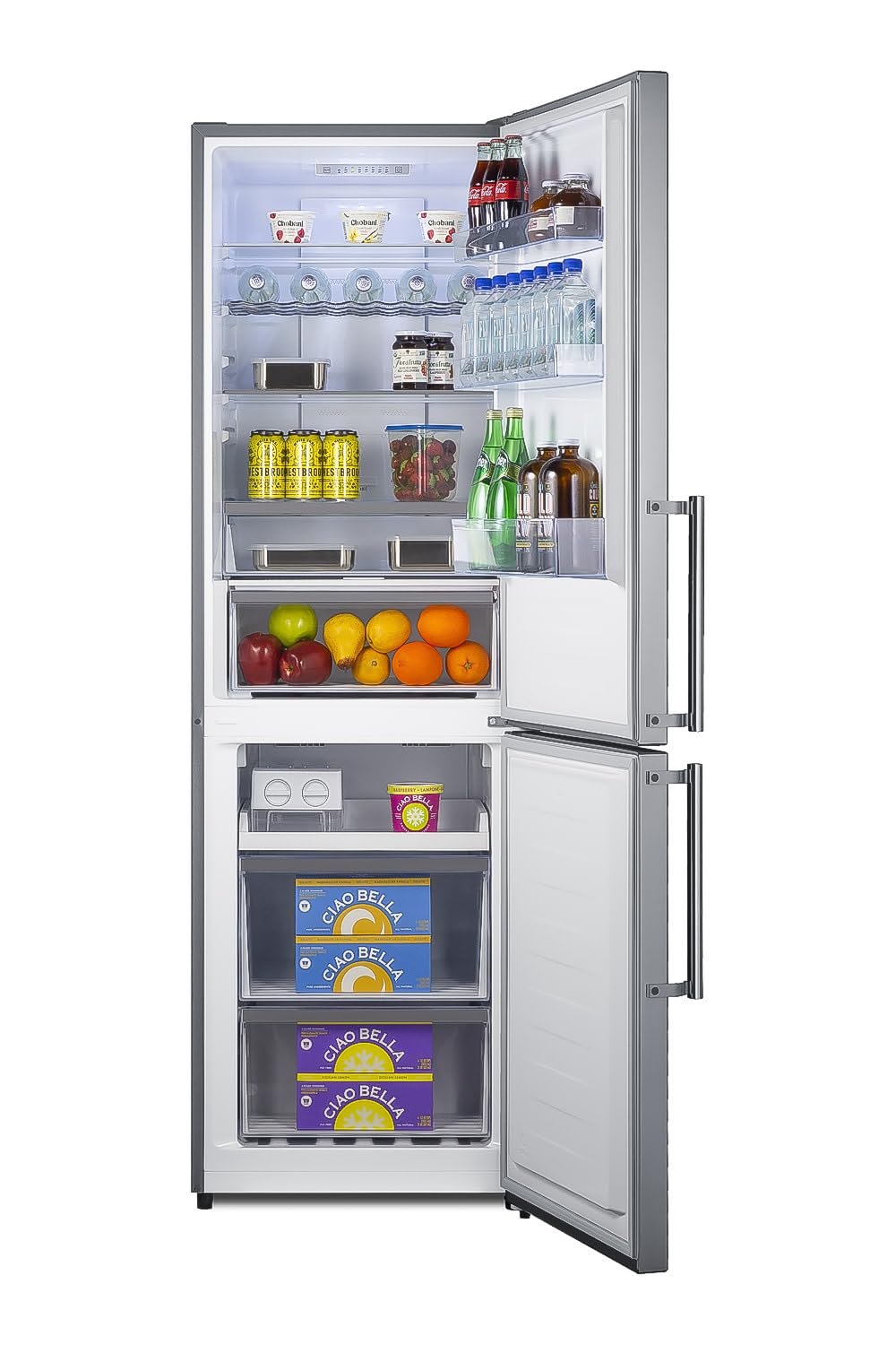 Summit Appliance FFBF235PL 24" Wide Bottom Freezer Refrigerator, Energy Star, LED Lighting, Stainless Steel (RHD)