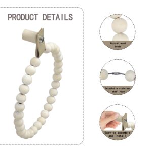 2PCS Towel Rack Handmade Wooden Bead Towel Ring Wall Mounted Farmhouse Hand Towel Holder for Bathroom Decor