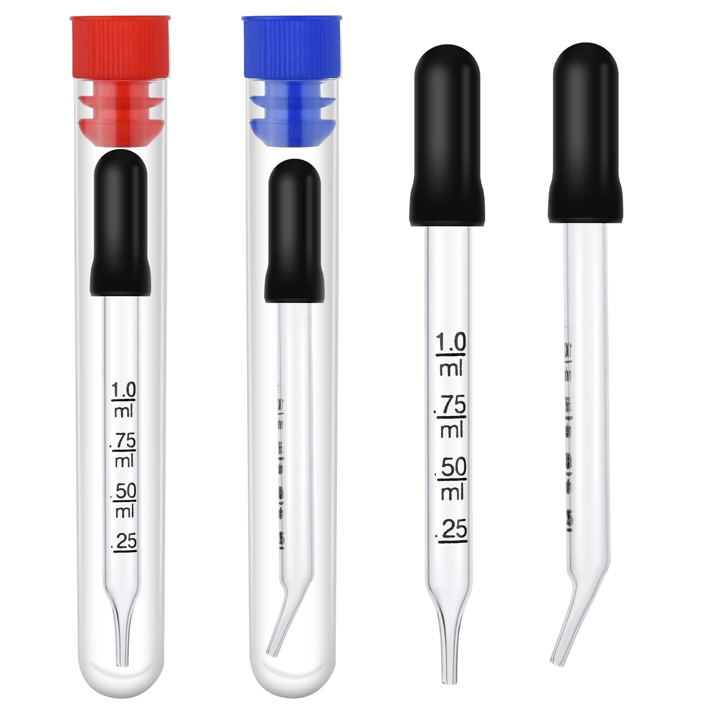 4pcs 1ml Dropper, Glass Dropper with Measurements Bent & Straight Tip Calibrated Accurate Dose Measuring Pipettes Dropper for Essential Oils, Feeding, Ear, Laboratory