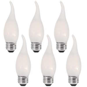 sunaiony e26 frosted candelabra bulb 40 watt equivalent led chandelier light bulbs, 2700k warm white medium base 4w dimmable led candle light bulbs, frosted glass flame tip shape,6 pack