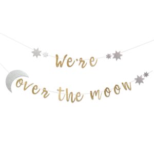 muweol we’re over the moon banner - over the moon baby shower decoration,gender reveal wall hanging banner,golden glitter party wall decoration (moon banner golden)