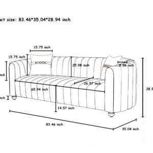 STORFENBOR 83" Pink Velvet Sofa Mid Century Modern Couch for 3 Person Chesterfield Tufted Velvet Couches with 2 Pillows for Living Room Apartment Bedroom Office