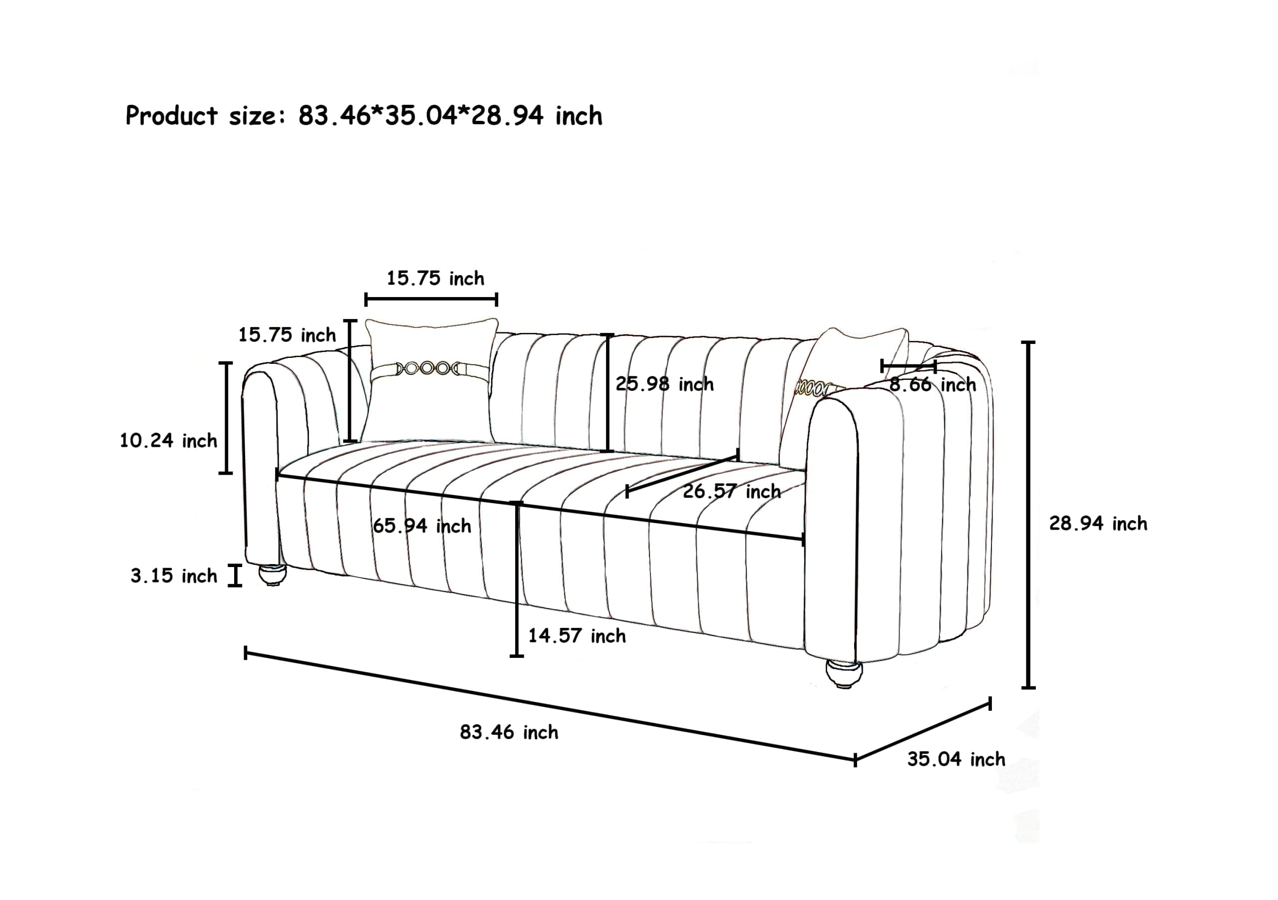 STORFENBOR 83" Pink Velvet Sofa Mid Century Modern Couch for 3 Person Chesterfield Tufted Velvet Couches with 2 Pillows for Living Room Apartment Bedroom Office