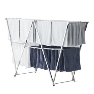 letusto w-rack laundry clothes drying rack - indoor & outdoor folding clothing rack foldable - stainless steel laundry garment dryer stand v2 (square)