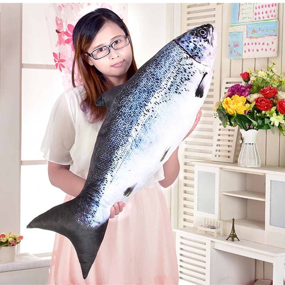 31 inch Giant Simulation Fish Stuffed Animal,Soft Salmon Cushion Pillow 3D Simulation Fish Plush Pillows,Chubby Stuffed Salmon Toy Throw Pillow for Kid's Room Décor Pillow, Kids Gift (31inch/ 80cm)