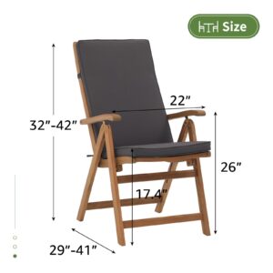 OC Orange-Casual Folding Patio Dining Chair Set of 4, Outdoor Acacia Wooden Reclining Chair w/Armrest & Removeable Cushion, FSC Certified Wood, for Porch, Backyard, Garden, Indoor, Dark Grey