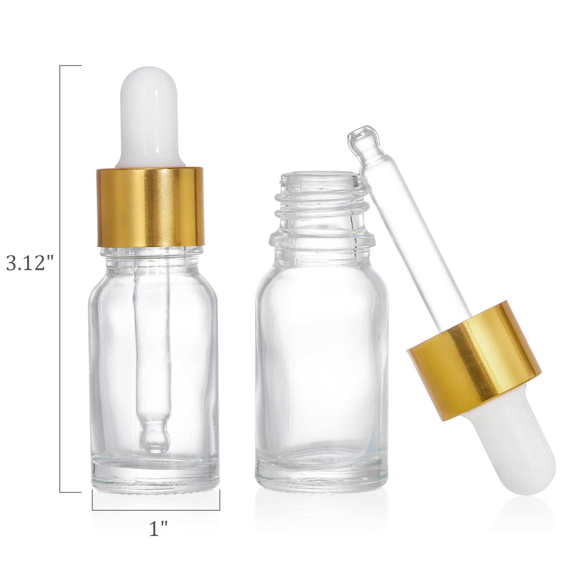 Kingrol 40 Pack 10ml Clear Glass Dropper Bottles, Tincture Bottles, Empty Bottles with dropper for Essential Oils, Perfumes, Aromatherapy, Chemistry Lab Chemicals