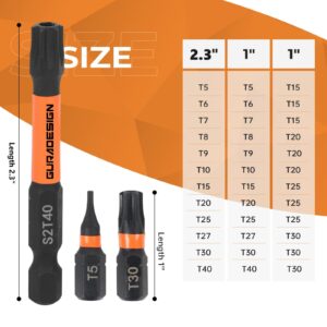 GURADESIGN 36-Piece Torx Bit Set, Tamper Resistant Star Bits Set,Security Torx Bit Set, T5 - T40, S2 Steel, 1" and 2.38" Long