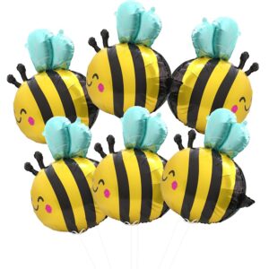 Cute Smile Face Bee Balloons Lovely Woodland Honeybee Balloons Bee Theme Birthday Supplies Party Decorations Baby Shower, 6 Pack Big Cartoon Bumblebee Mylar Foil Balloons Animal Party Balloons