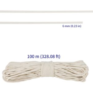 SOUJAP 328 Feet Cotton Clothesline Rope, 1/4 Inch Cotton Sash Cord, White Cotton Clothesline Rope for DIY Decoration, Tie Down