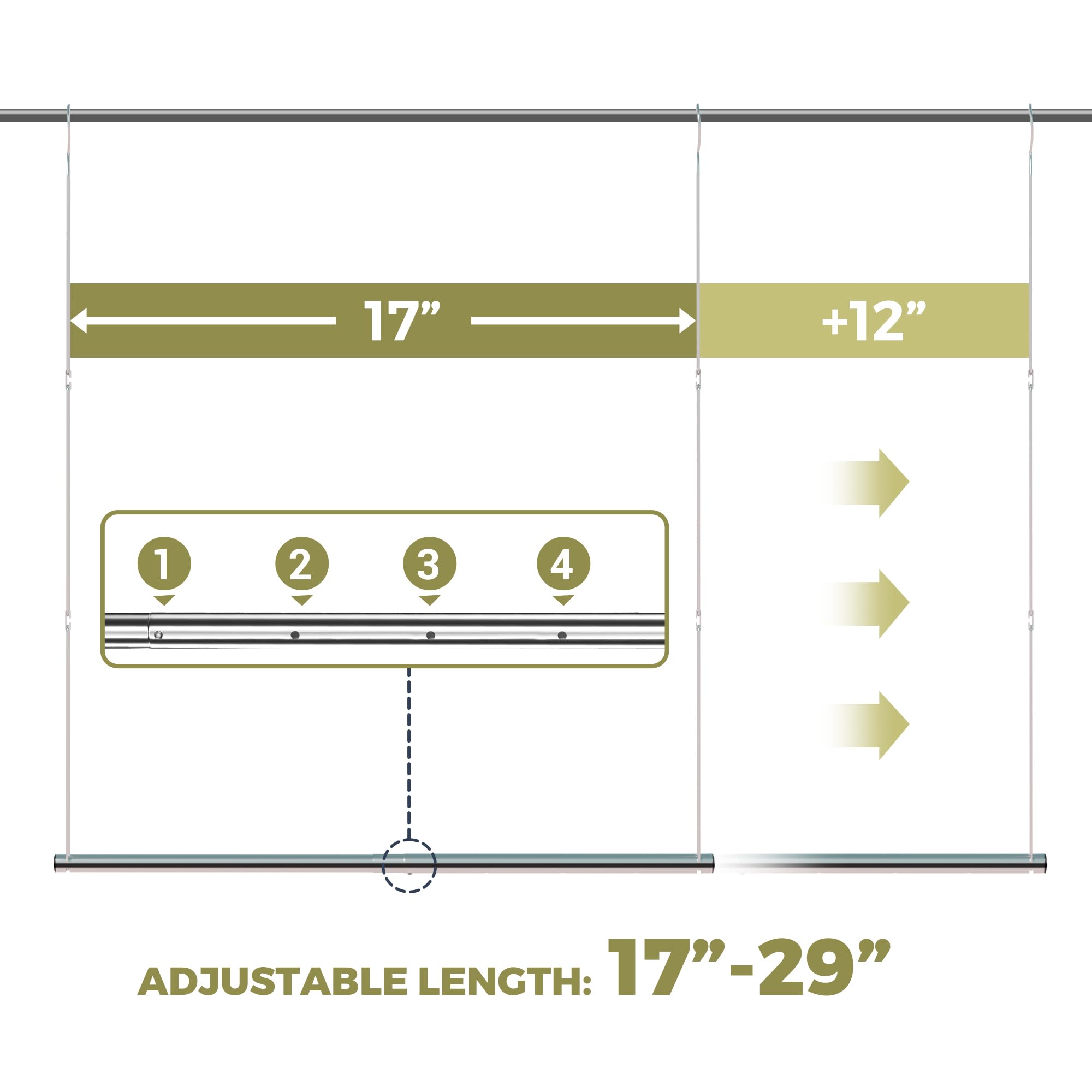 STORAGEIDEAS Hanging Closet Rod, 17-29In Adjustable Width and Up to 37In Height Adjustable Closet Rod Extender, Double Closet Rod Hanging Bar, Space-Saving Tension Hanging Organizer, Chrome, 1 Pack