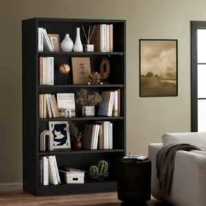 Soohow 5 Shelf Bookcase,60 Inch Wood Tall Bookshelves for Living Room,Black