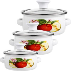 yardenfun 3pcs mini enamel soup pot flat bottom stockpot for cooking stews and noodles random design for home kitchen use