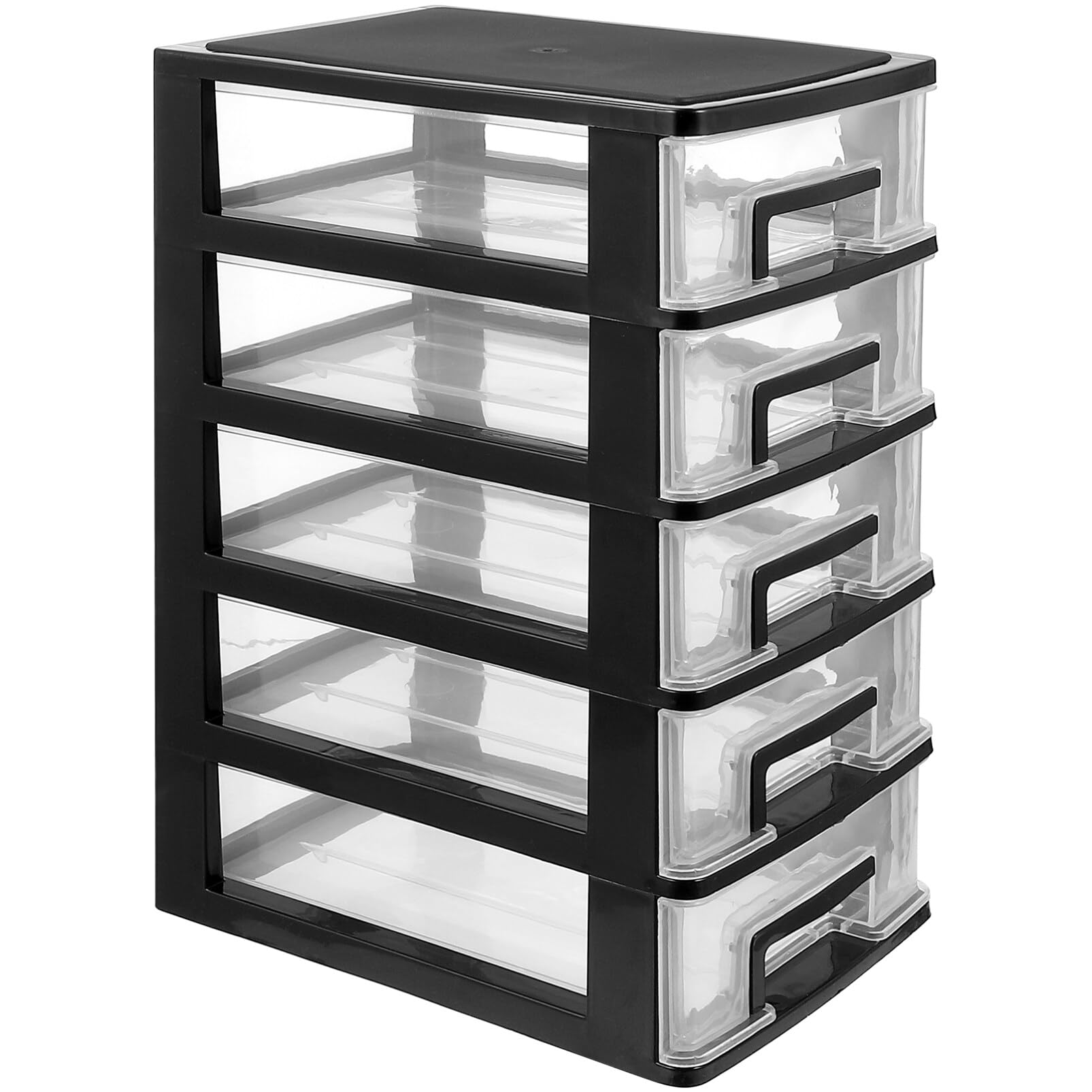 STOBOK Plastic Storage Drawers 5 Layers Clear Storage Bins with Black Frame Space Saving Organizer Drawers for Crafts Tools Jewelry Stationary