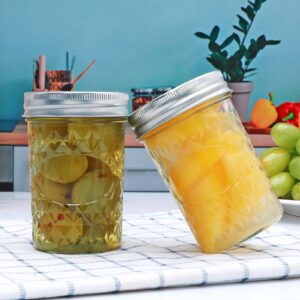 COMUDOT Mason Jars 8 oz with Airtight Lids, 30Pack Glass Regular Mouth Canning Jars, Small Quilted Crystal Jars for Storing Honey,Jelly, Overnight Oats,Jam