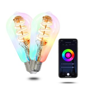 moes smart st64 edison led light bulbs, color changing wifi st21 smart bulbs, 2700k-6500k cw& rgb dimmable, smart life remote control, work with alexa/google home, 470lm 5w (40w equivalent) 2 pack