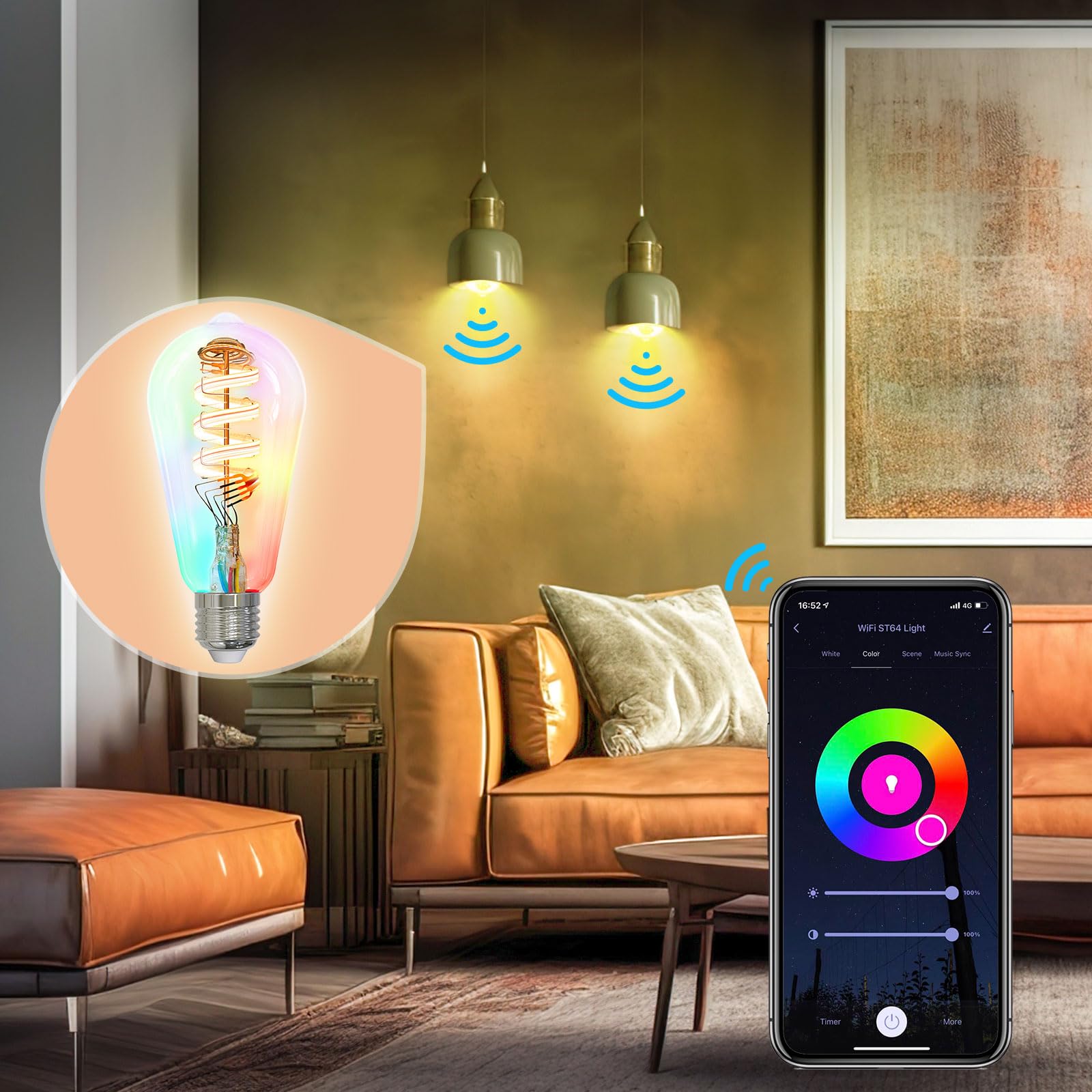 MOES Smart ST64 Edison LED Light Bulbs, Color Changing WiFi ST21 Smart Bulbs, 2700K-6500K CW& RGB Dimmable, Smart Life Remote Control, Work with Alexa/Google Home, 470lm 5W (40W Equivalent) 2 Pack