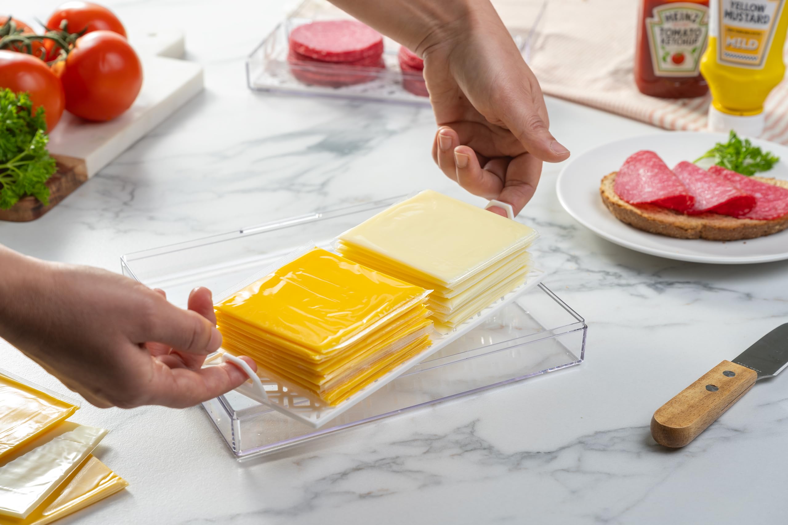 Pikanty American Sliced Cheese Holder | Airtight Storage Container for Fridge | Hinged Lid | Dishwasher Safe | Holds 24 Slices | Made in USA