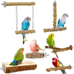 hpawhomepart bird perches, 6pcs natural wood birds stand branch, bird perch chewing stick cage accessories parrot climbing standing branches paw grinding fork sets for parakeet lovebirds cockatiels