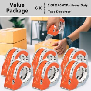 Total 400 yd, 6 Pack 1.18 in x 66.6 yd - Heavy Duty Packing Tape with Dispenser, Bingding Tape, Clear Shipping Tape, Packaging Tape, Package Tape for Shipping Moving Storage and Mailing