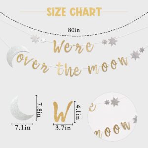 MUWEOL We’Re Over The Moon Banner - Over The Moon Baby Shower Decoration,Gender Reveal Wall Hanging Banner,Golden Glitter Party Wall Decoration (moon banner golden)