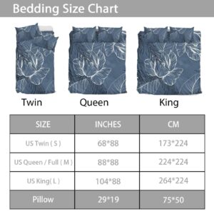 gearider Blue Tropical Leaves Printed Bedroom Decor, 3-Piece Hawaiian Style Duvet Cover Set with 2 Pillowcase, for All Seasons - Size King