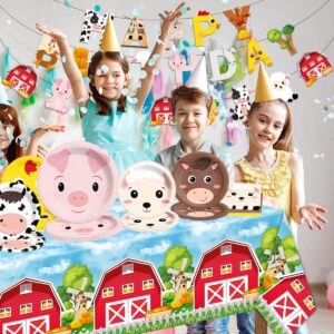 Farm Birthday Decorations-142Pcs Farm Animals Tableware Barnyard Themed Plates and Napkins Kit Farm Birthday Party Supplies for 20 Guest