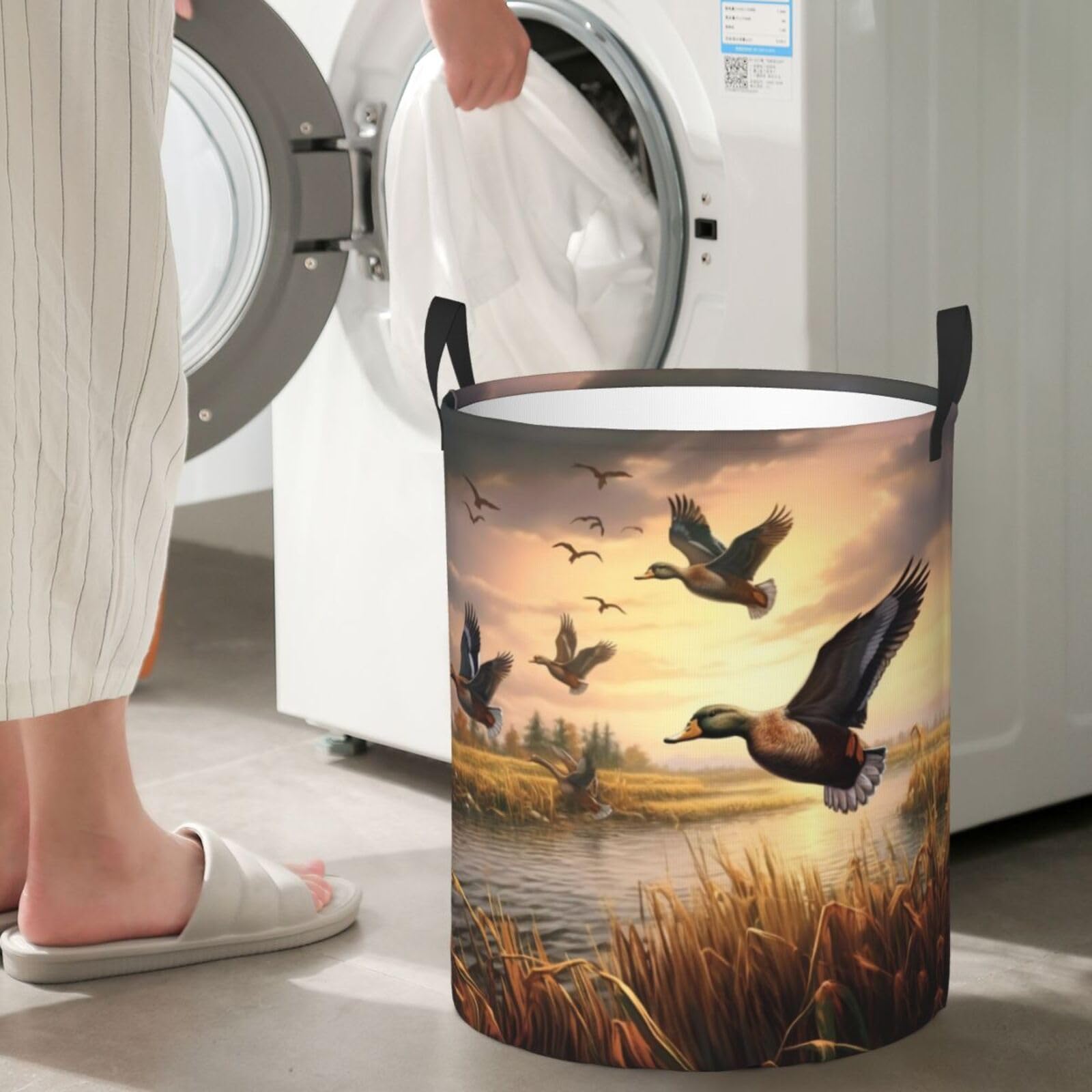 Hunting Flying Mallard Ducks Laundry Hamper,Portable Clothes Hampers,Storage Basket Toys Storage Organizer For Home Dorm