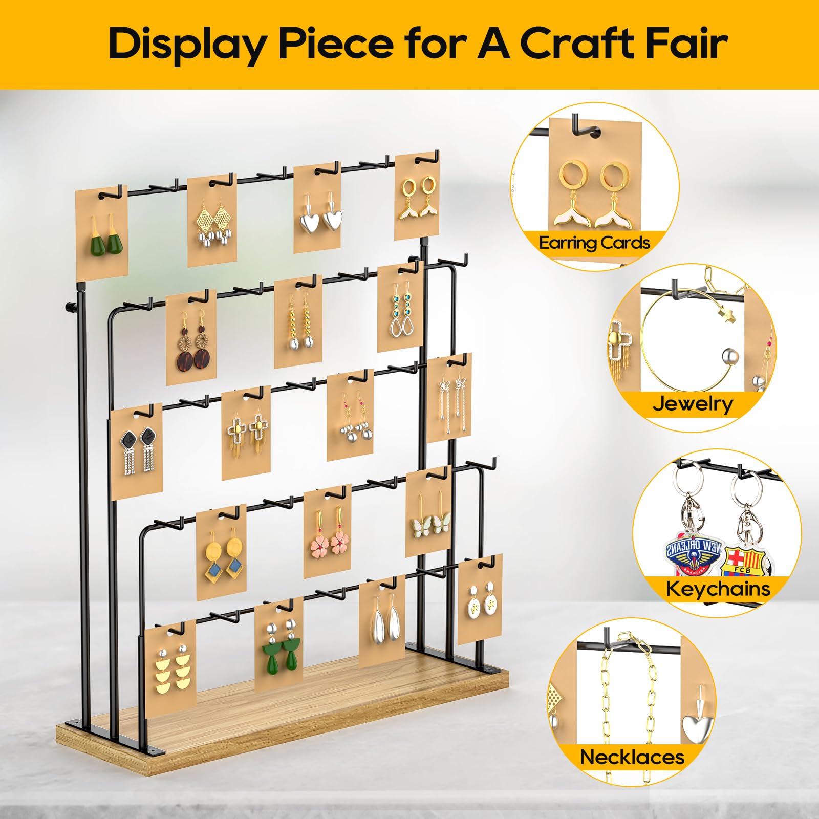 ORLESS Jewelry Display for Vendors, Earring Display Stand for Selling, Necklace Display Stands Earring Cards for Selling Bracelets, Jewelry Towers (35 Hooks)