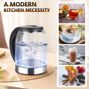 YIYOBEATFO Electric Kettle, 1.7L Glass Hot Water Boiler Kettle For Coffee & Tea,Easy Clean Wide Opening Water Heater Electric with LED Light,360°Rotation,Auto Shut-Off&Boil Dry Protection