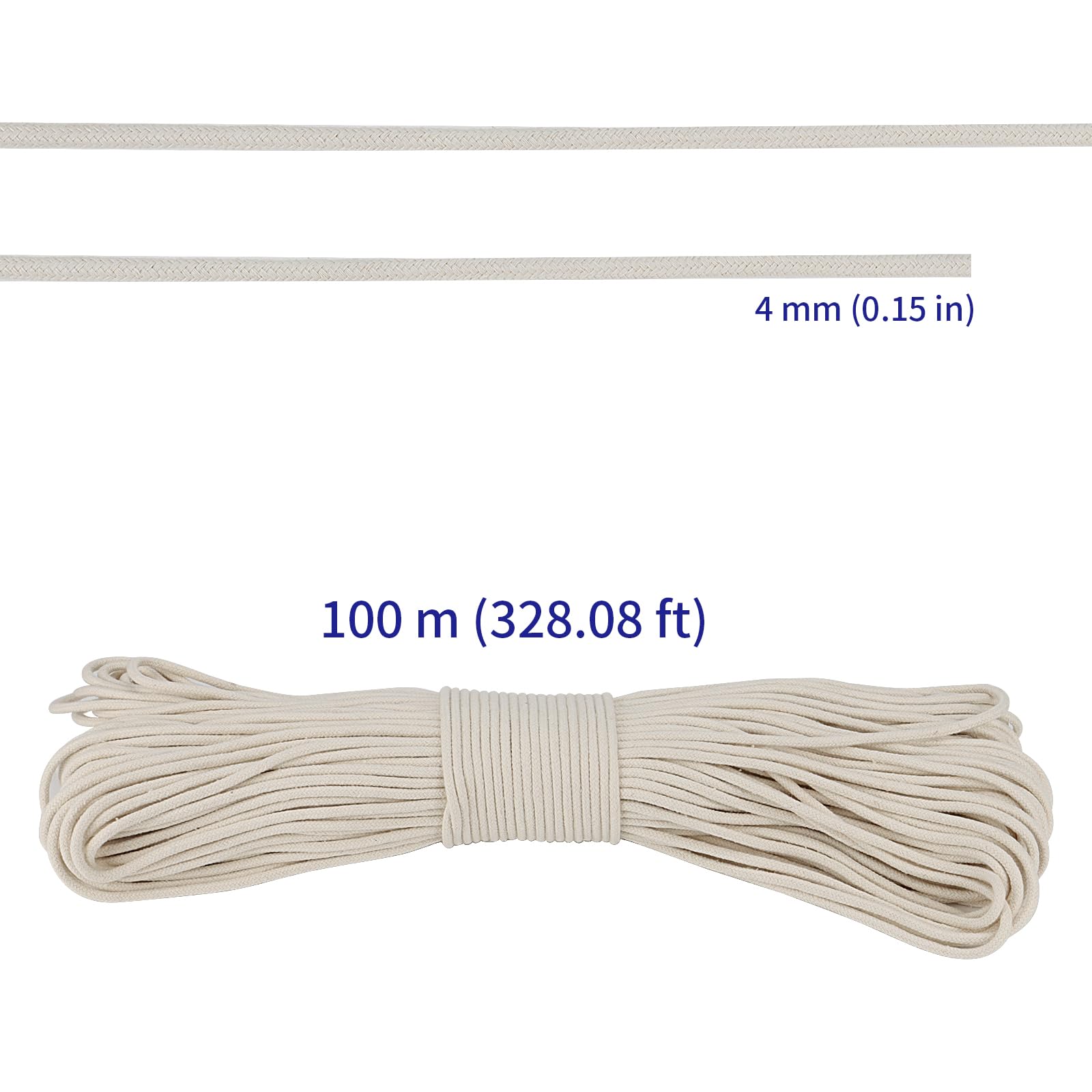 SOUJAP 328 Feet 5/32 Inch Cotton Rope, White Cotton Sash Cord, 4mm Thick Cotton Clothesline Rope for Window, Decoration, Tie Down