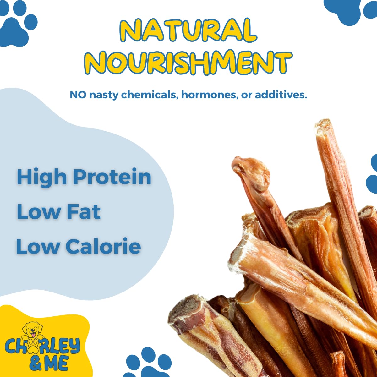 CHARLEY & ME Premium Bully Sticks for Dogs - 100% Natural Beef Dog Treats, Long-Lasting Dog Chew for Aggressive Chewers, Nutritious Joint Support for Dogs 6 Inches (Pack of 25)