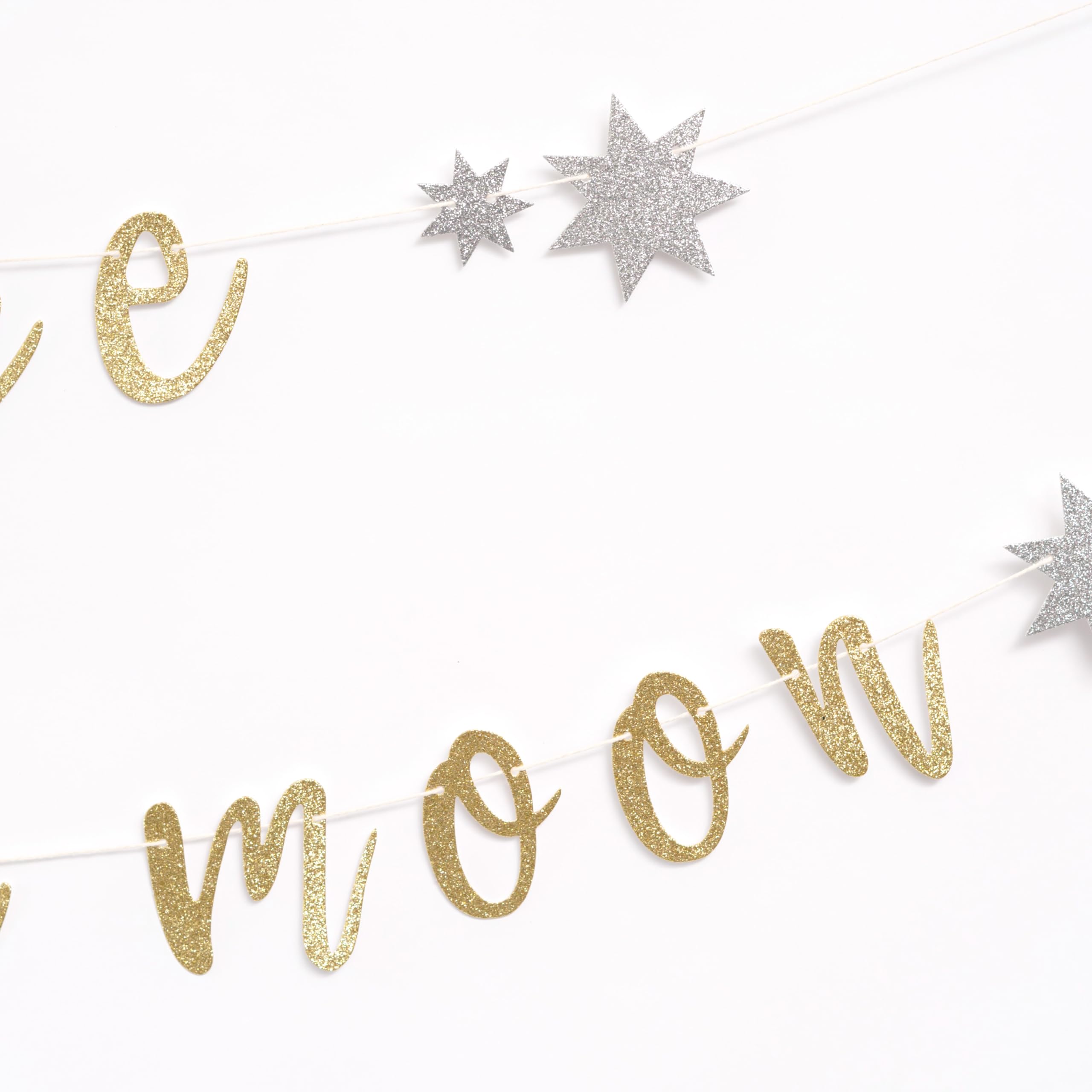 MUWEOL We’Re Over The Moon Banner - Over The Moon Baby Shower Decoration,Gender Reveal Wall Hanging Banner,Golden Glitter Party Wall Decoration (moon banner golden)