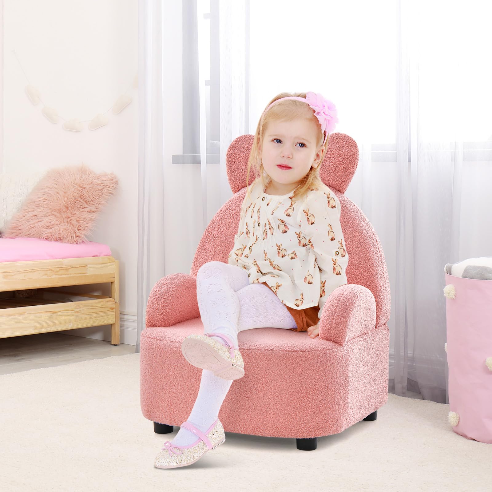 INFANS Kids Sofa, Toddler Armchair Chair with Solid Sturdy Wood Construction Plush Fabric, Upholstered Children Armrest Couch for Nursery Kindergarten Playroom Preschool, Gift for Boys Girls