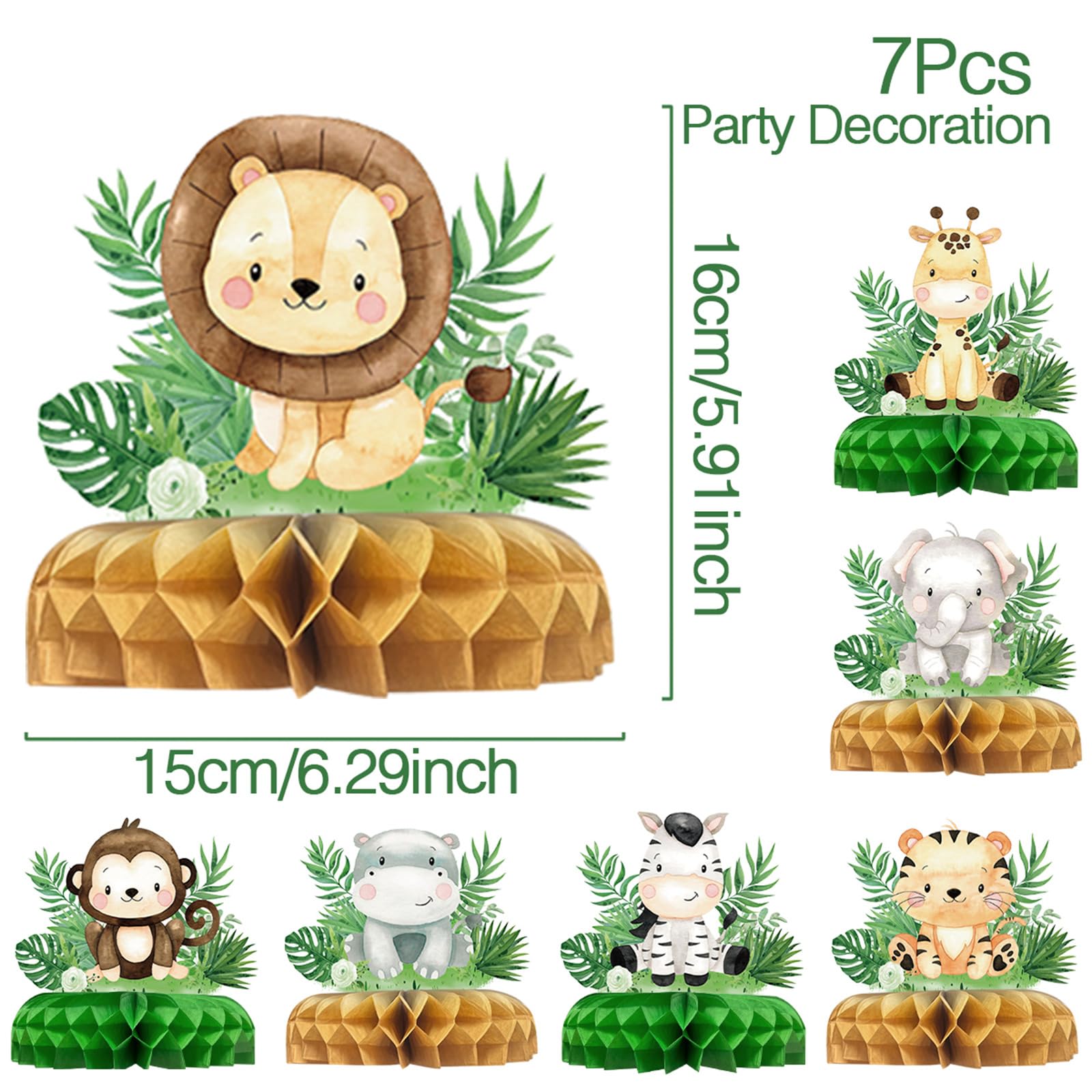 Safari Baby Shower Honeycomb Centerpiece Table Decorations 7pcs Jungle Animals Party Supplies for Baby Shower Boy Decoration Wild One Birthday Outfit Boy Girl Gender Reveal Safari Party Decor Supplies