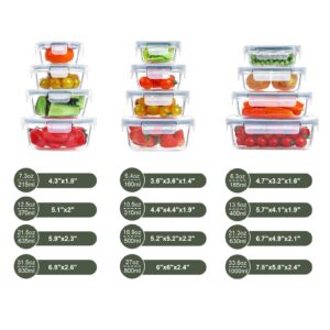 BAYZZ Glass Food Storage Containers Set, 24 Pieces Airtight Glass Meal Prep Containers with Lids,Microwave and Freezer Safe