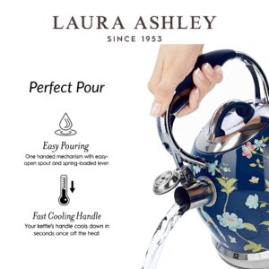 VQ Laura Ashley Elveden Navy 3L Stainless Steel Tea Kettle Stovetop Whistling Teapot for Induction, Gas Hob or others. Silicon Coated Cool Handle & Push Button Mechanism Vintage Stove Top Kettle