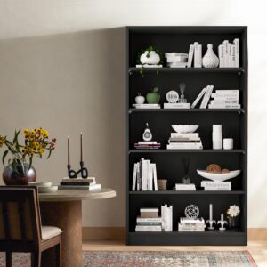 Soohow 5 Shelf Bookcase,60 Inch Wood Tall Bookshelves for Living Room,Black