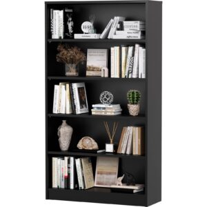 soohow 5 shelf bookcase,60 inch wood tall bookshelves for living room,black