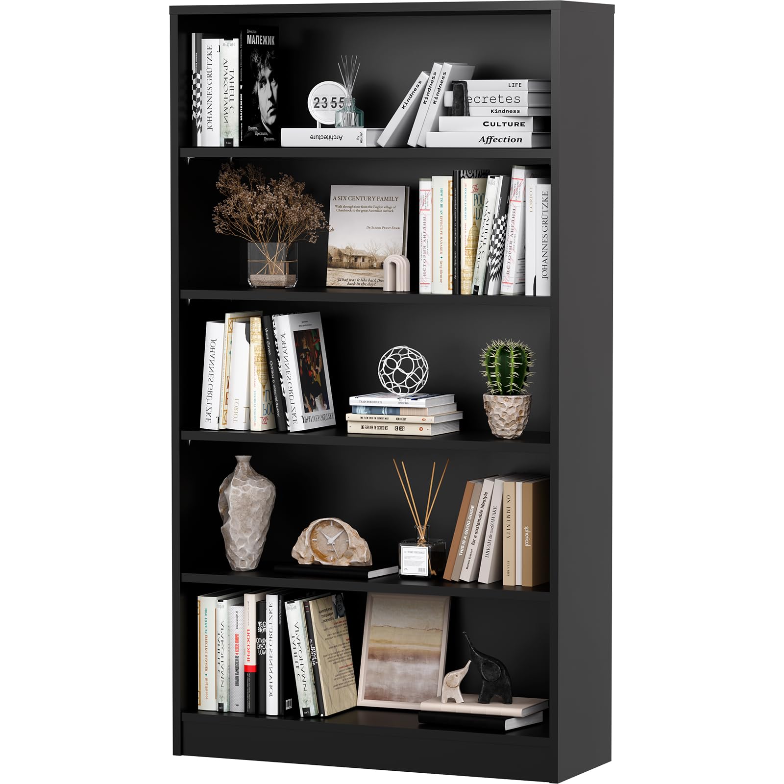 Soohow 5 Shelf Bookcase,60 Inch Wood Tall Bookshelves for Living Room,Black