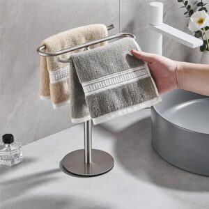 Hand Towel Holder,Free Standing Hand Towel Rack for Bathroom,304 Stainless Steel Towel Holder with Round Base,Brushed Gold