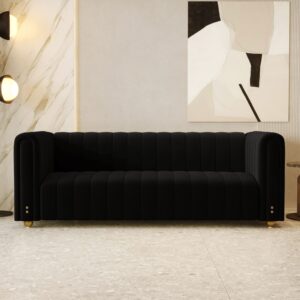 storfenbor 81" black velvet sofa mid century modern couch for 3 person chesterfield tufted velvet couches for living room apartment bedroom office