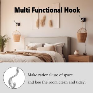 Jukzi Coat Hooks 5 Pack - Heavy Duty Wall Mounted Brushed Nickel Double Hooks for Hanging Clothes/Towels - Sturdiness Design with Better Mounting System